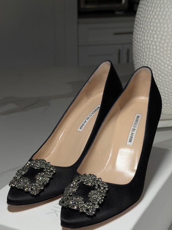 Manolo Blahnik Shoes - Manolo Blahnik Black Satin Pumps with Crystal Buckle
